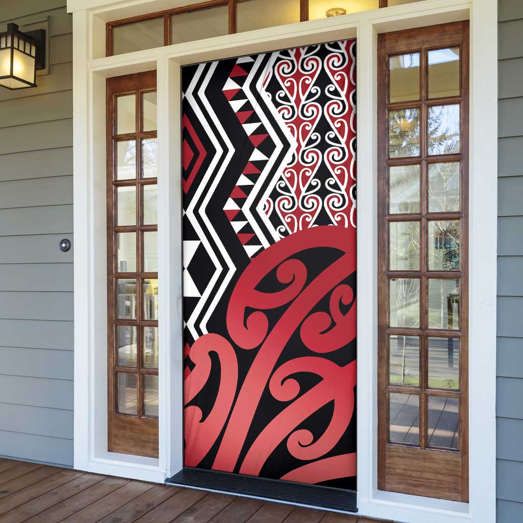 New Zealand Door Cover Aotearoa Kowhaiwhai Mix Taniko Art - Red - Aussie Hoodie