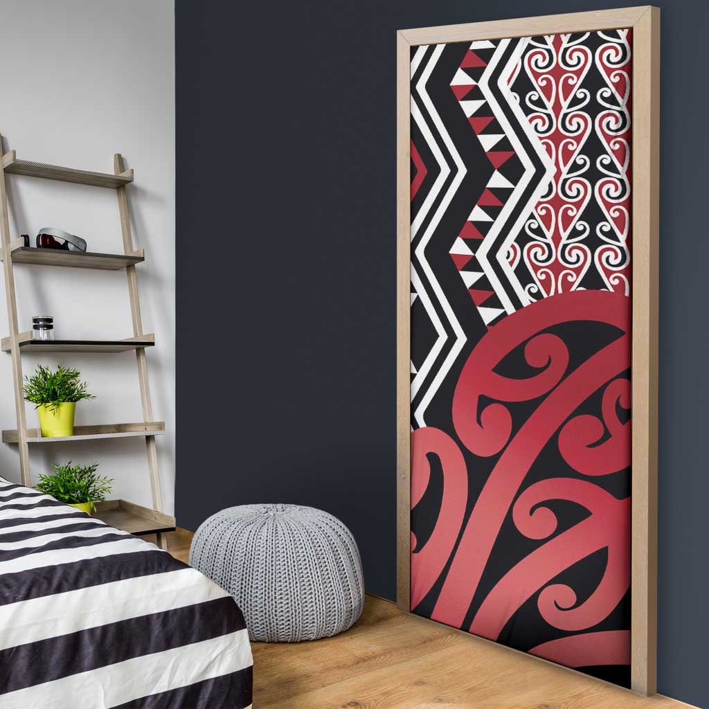 New Zealand Door Cover Aotearoa Kowhaiwhai Mix Taniko Art - Red - Aussie Hoodie