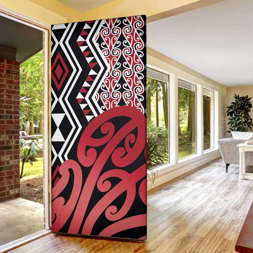 New Zealand Door Cover Aotearoa Kowhaiwhai Mix Taniko Art - Red - Aussie Hoodie
