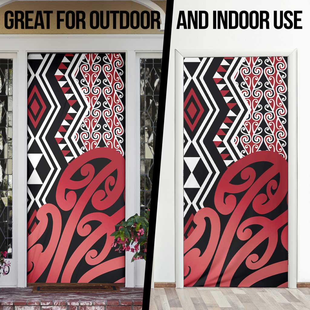 New Zealand Door Cover Aotearoa Kowhaiwhai Mix Taniko Art - Red - Aussie Hoodie
