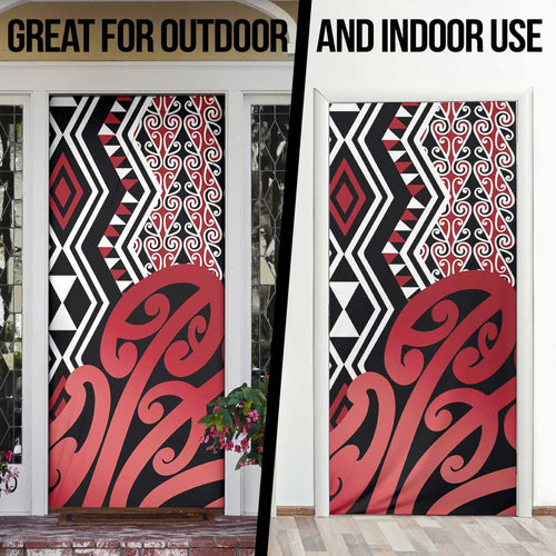 New Zealand Door Cover Aotearoa Kowhaiwhai Mix Taniko Art - Red - Aussie Hoodie