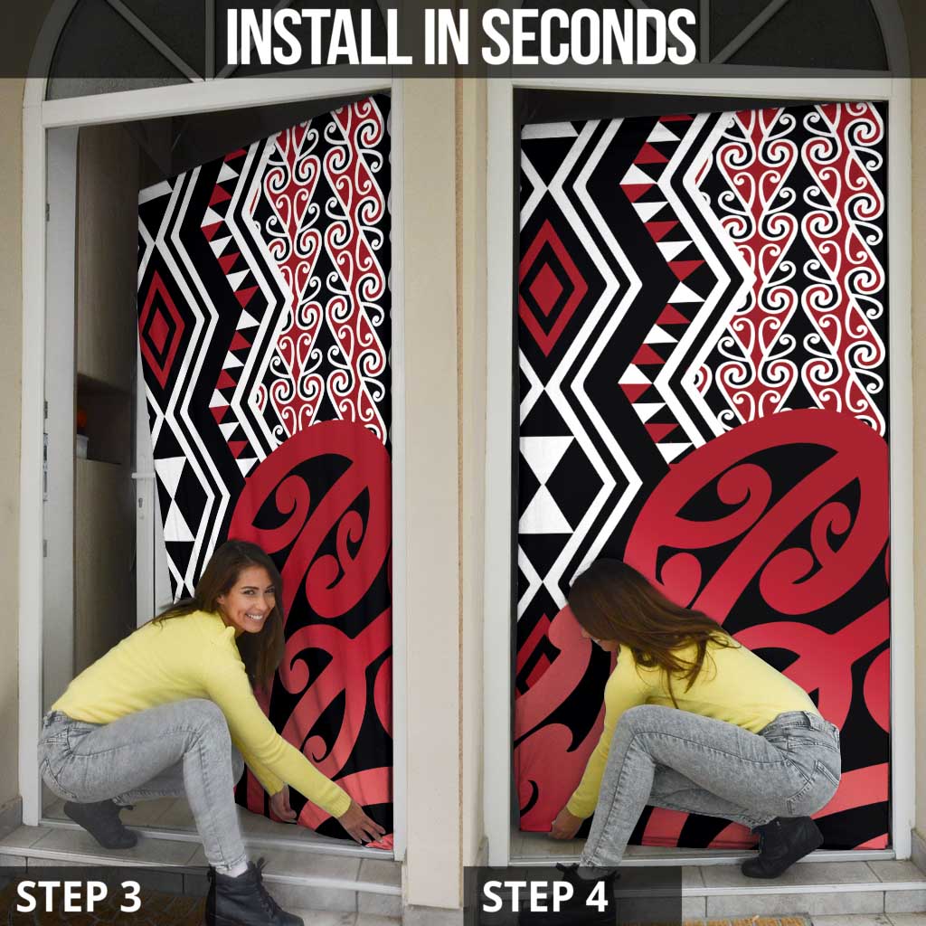 New Zealand Door Cover Aotearoa Kowhaiwhai Mix Taniko Art - Red - Aussie Hoodie