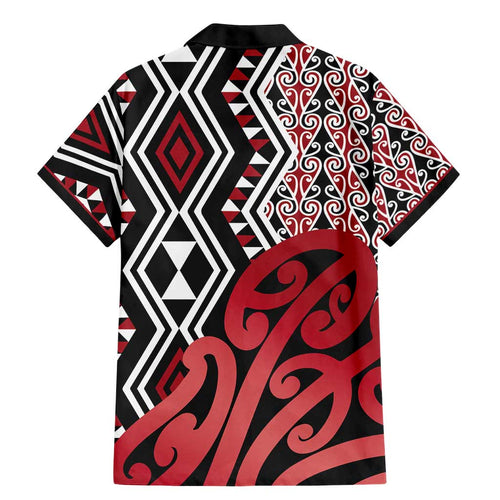 New Zealand Family Matching Mermaid Dress and Hawaiian Shirt Aotearoa Kowhaiwhai Mix Taniko Art - Red