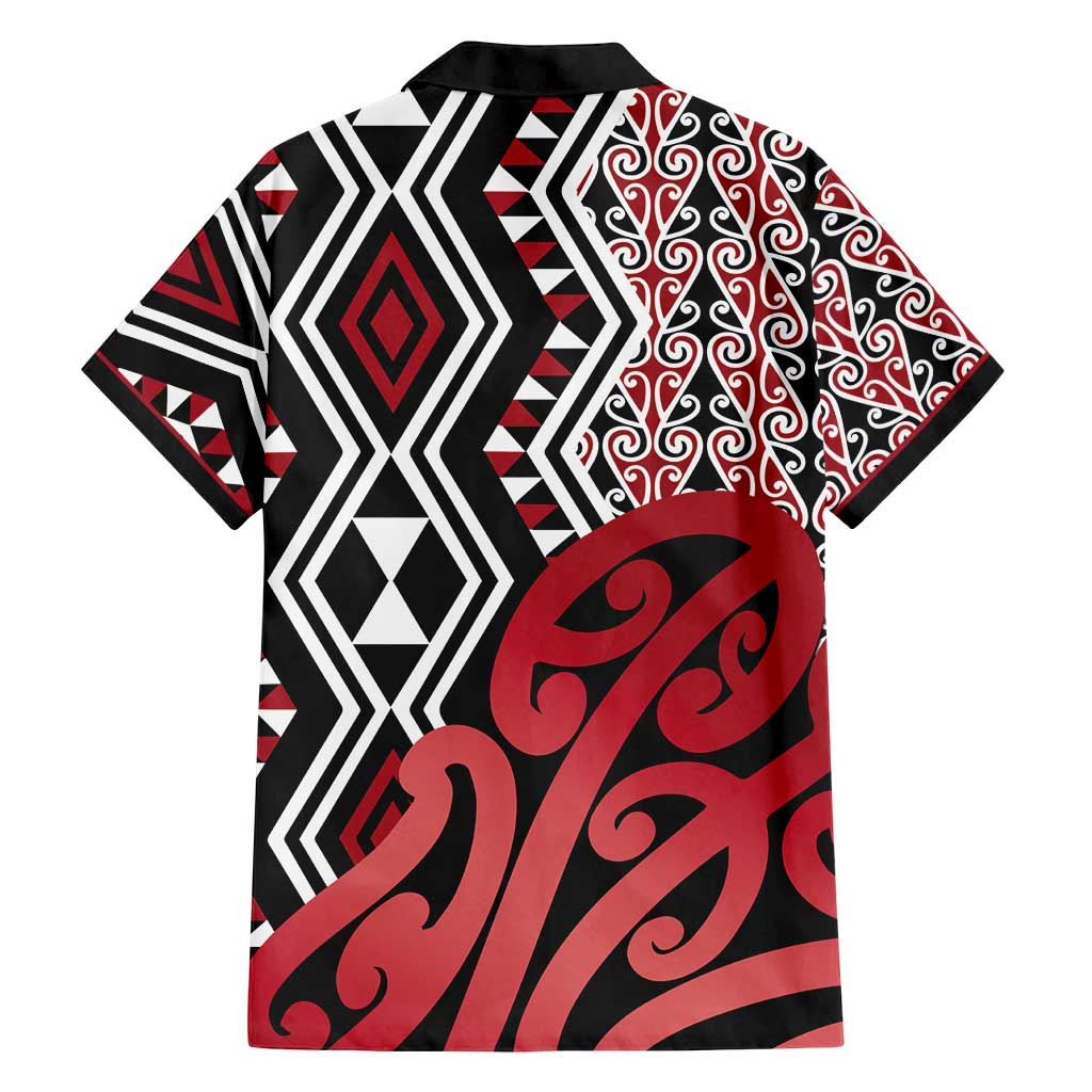 New Zealand Family Matching Off Shoulder Maxi Dress and Hawaiian Shirt Aotearoa Kowhaiwhai Mix Taniko Art - Red