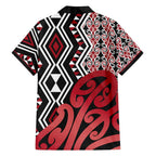 New Zealand Family Matching Off Shoulder Maxi Dress and Hawaiian Shirt Aotearoa Kowhaiwhai Mix Taniko Art - Red