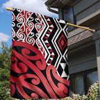 New Zealand Garden Flag Aotearoa Kowhaiwhai Mix Taniko Art - Red