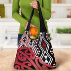 New Zealand Grocery Bag Aotearoa Kowhaiwhai Mix Taniko Art - Red