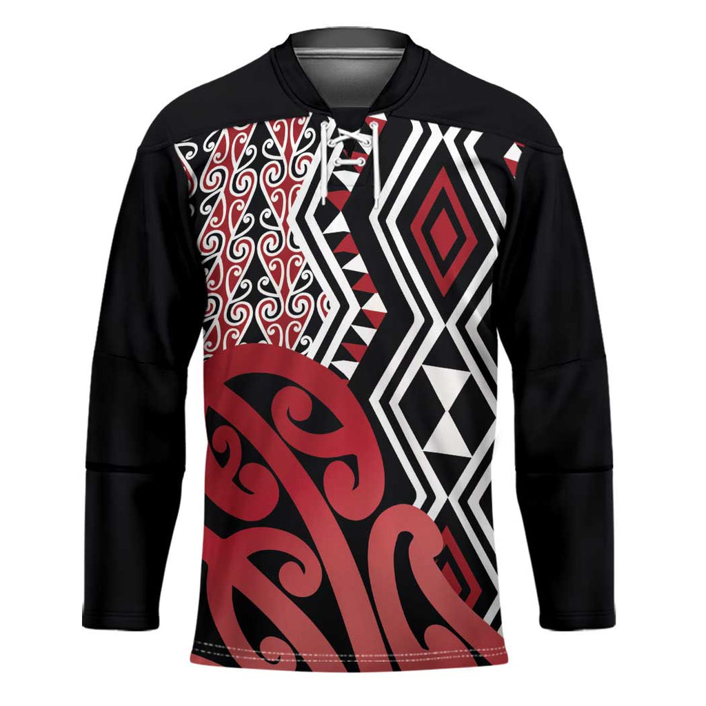 New Zealand Hockey Jersey Aotearoa Kowhaiwhai Mix Taniko Art - Red - Aussie Hoodie
