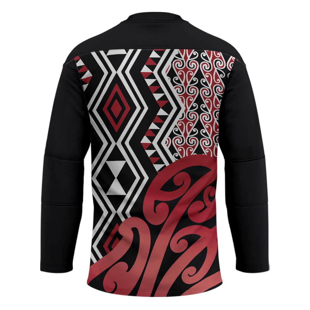 New Zealand Hockey Jersey Aotearoa Kowhaiwhai Mix Taniko Art - Red - Aussie Hoodie