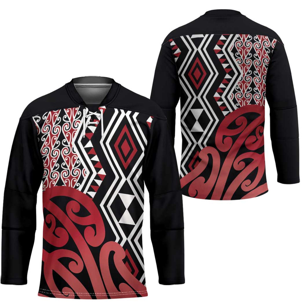 New Zealand Hockey Jersey Aotearoa Kowhaiwhai Mix Taniko Art - Red - Aussie Hoodie