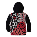 New Zealand Kid Hoodie Aotearoa Kowhaiwhai Mix Taniko Art - Red