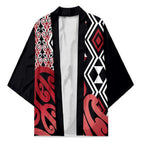 New Zealand Kimono Aotearoa Kowhaiwhai Mix Taniko Art - Red - Aussie Hoodie