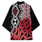New Zealand Kimono Aotearoa Kowhaiwhai Mix Taniko Art - Red - Aussie Hoodie