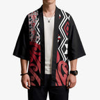 New Zealand Kimono Aotearoa Kowhaiwhai Mix Taniko Art - Red - Aussie Hoodie