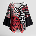 New Zealand Kimono Sleeve Blouse Aotearoa Kowhaiwhai Mix Taniko Art - Red - Aussie Hoodie