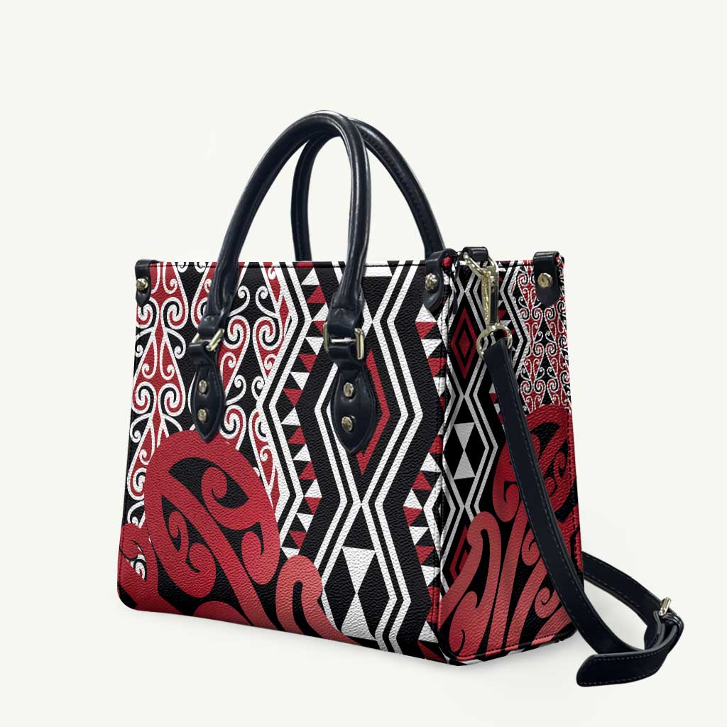New Zealand Leather Bag Aotearoa Kowhaiwhai Mix Taniko Art - Red - Aussie Hoodie