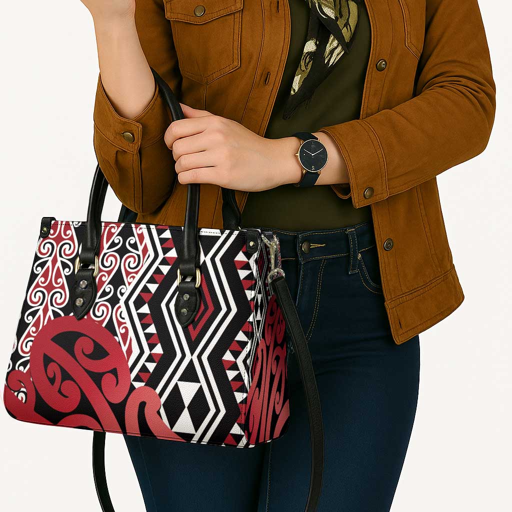 New Zealand Leather Bag Aotearoa Kowhaiwhai Mix Taniko Art - Red - Aussie Hoodie