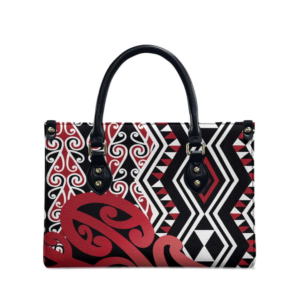 New Zealand Leather Bag Aotearoa Kowhaiwhai Mix Taniko Art - Red - Aussie Hoodie