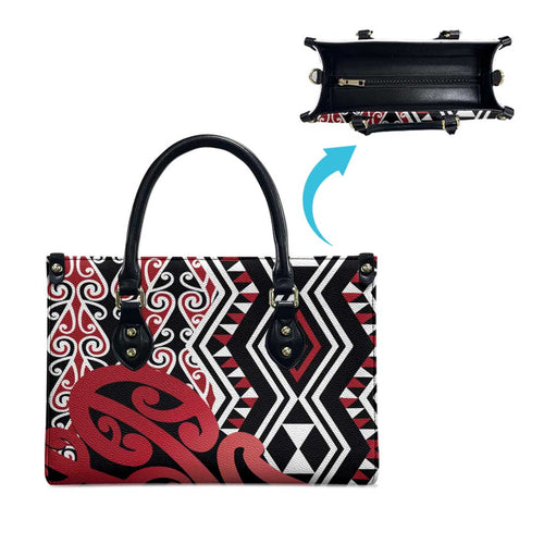 New Zealand Leather Bag Aotearoa Kowhaiwhai Mix Taniko Art - Red - Aussie Hoodie