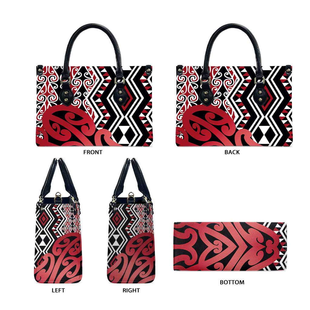 New Zealand Leather Bag Aotearoa Kowhaiwhai Mix Taniko Art - Red - Aussie Hoodie