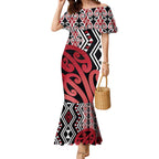 New Zealand Mermaid Dress Aotearoa Kowhaiwhai Mix Taniko Art - Red
