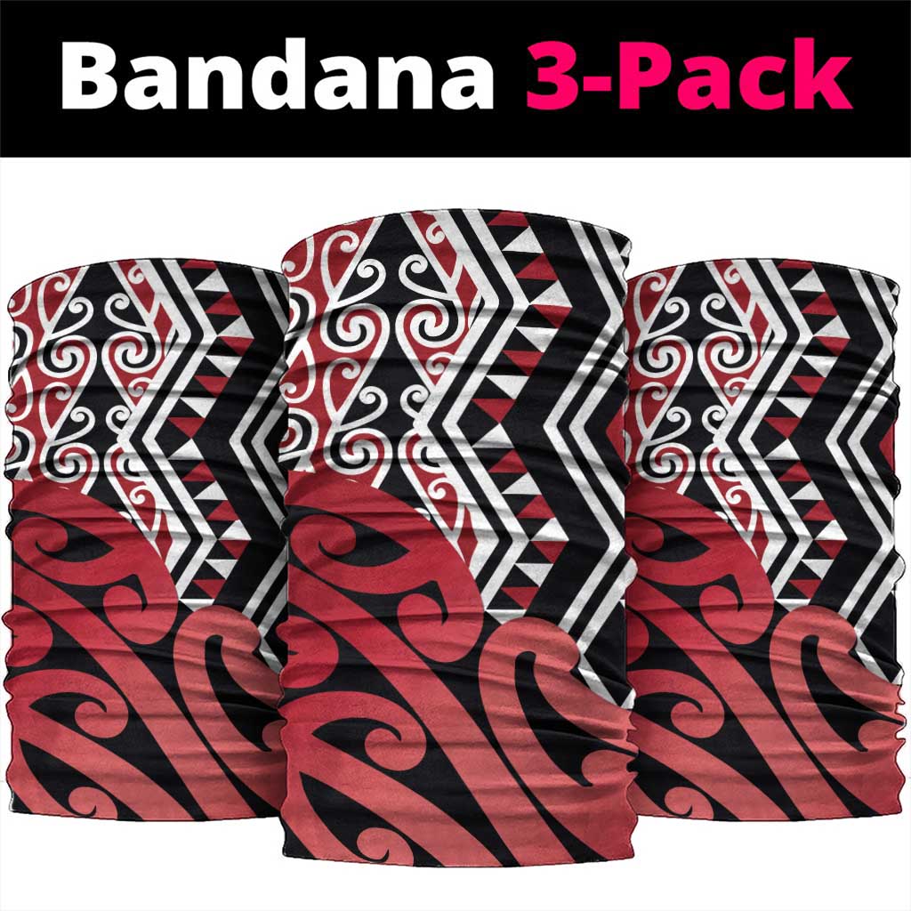 New Zealand Neck Gaiter Aotearoa Kowhaiwhai Mix Taniko Art - Red - Aussie Hoodie