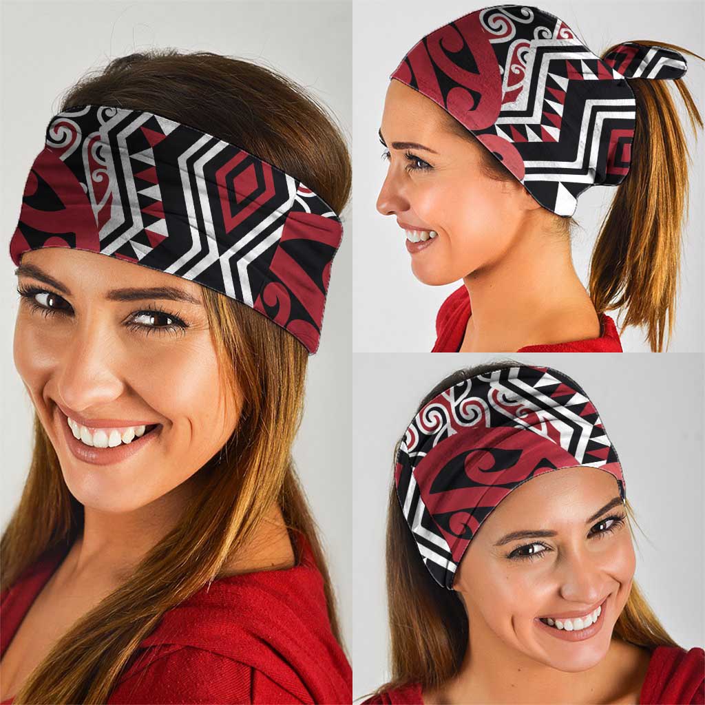 New Zealand Neck Gaiter Aotearoa Kowhaiwhai Mix Taniko Art - Red - Aussie Hoodie