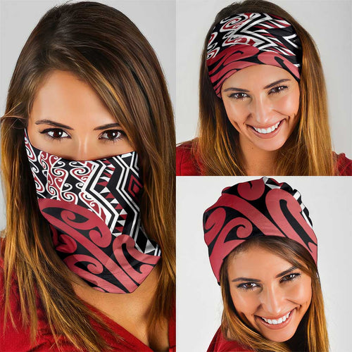 New Zealand Neck Gaiter Aotearoa Kowhaiwhai Mix Taniko Art - Red - Aussie Hoodie