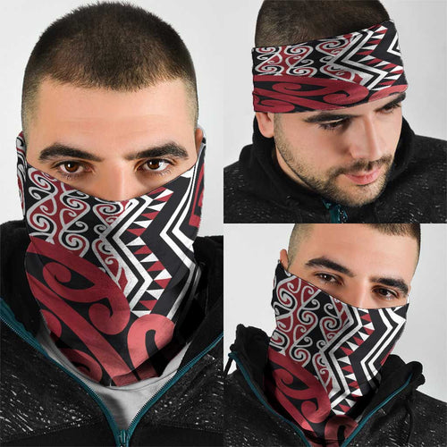 New Zealand Neck Gaiter Aotearoa Kowhaiwhai Mix Taniko Art - Red - Aussie Hoodie