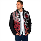 New Zealand Padded Jacket Aotearoa Kowhaiwhai Mix Taniko Art - Red - Aussie Hoodie