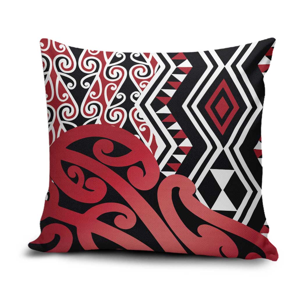 New Zealand Pillow Cover Aotearoa Kowhaiwhai Mix Taniko Art - Red - Aussie Hoodie