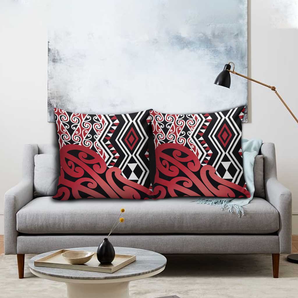 New Zealand Pillow Cover Aotearoa Kowhaiwhai Mix Taniko Art - Red - Aussie Hoodie