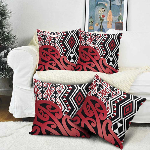 New Zealand Pillow Cover Aotearoa Kowhaiwhai Mix Taniko Art - Red - Aussie Hoodie