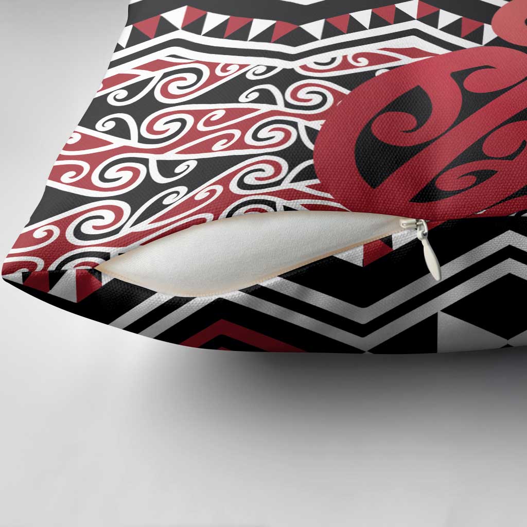 New Zealand Pillow Cover Aotearoa Kowhaiwhai Mix Taniko Art - Red - Aussie Hoodie