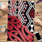 New Zealand Puzzle Aotearoa Kowhaiwhai Mix Taniko Art - Red - Aussie Hoodie