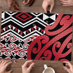New Zealand Puzzle Aotearoa Kowhaiwhai Mix Taniko Art - Red - Aussie Hoodie