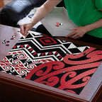 New Zealand Puzzle Aotearoa Kowhaiwhai Mix Taniko Art - Red - Aussie Hoodie