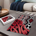 New Zealand Puzzle Aotearoa Kowhaiwhai Mix Taniko Art - Red - Aussie Hoodie