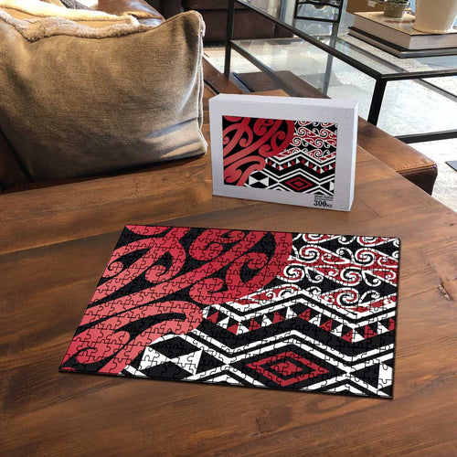 New Zealand Puzzle Aotearoa Kowhaiwhai Mix Taniko Art - Red - Aussie Hoodie