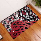 New Zealand Rubber Doormat Aotearoa Kowhaiwhai Mix Taniko Art - Red