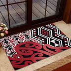 New Zealand Rubber Doormat Aotearoa Kowhaiwhai Mix Taniko Art - Red