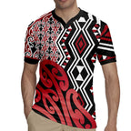 New Zealand Rugby Jersey Aotearoa Kowhaiwhai Mix Taniko Art - Red