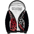 New Zealand Sherpa Hoodie Aotearoa Kowhaiwhai Mix Taniko Art - Red