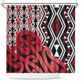 New Zealand Shower Curtain Aotearoa Kowhaiwhai Mix Taniko Art - Red