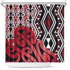 New Zealand Shower Curtain Aotearoa Kowhaiwhai Mix Taniko Art - Red