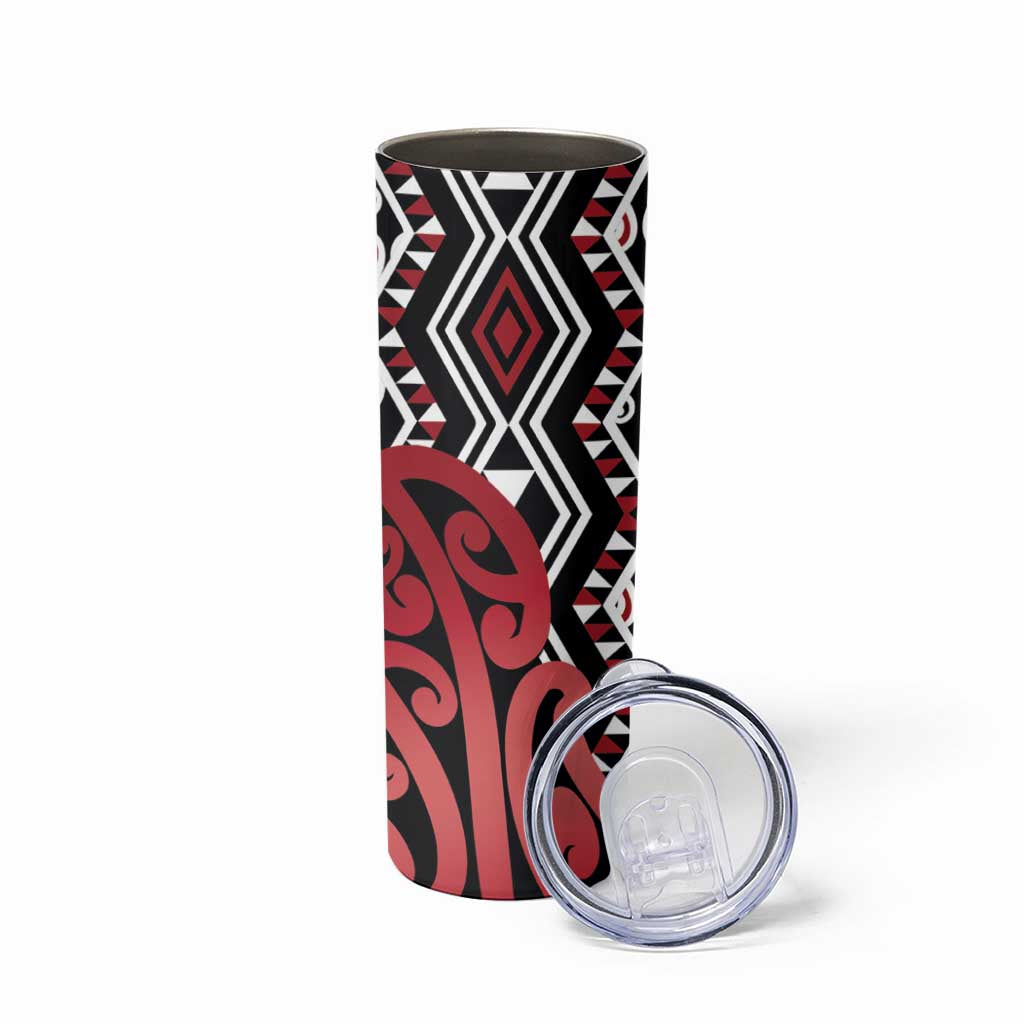 New Zealand Skinny Tumbler Aotearoa Kowhaiwhai Mix Taniko Art - Red