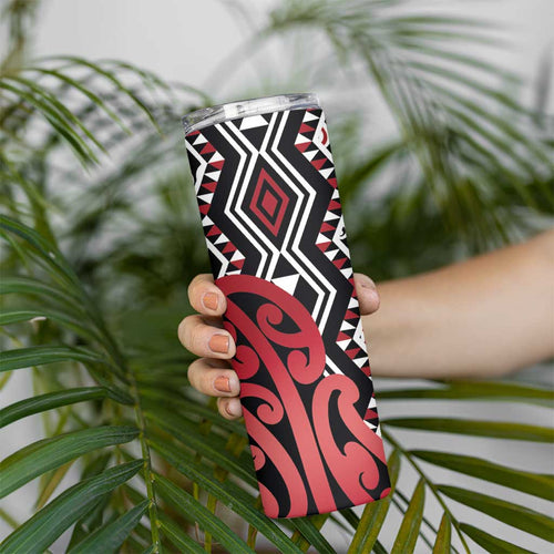 New Zealand Skinny Tumbler Aotearoa Kowhaiwhai Mix Taniko Art - Red