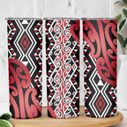 New Zealand Skinny Tumbler Aotearoa Kowhaiwhai Mix Taniko Art - Red