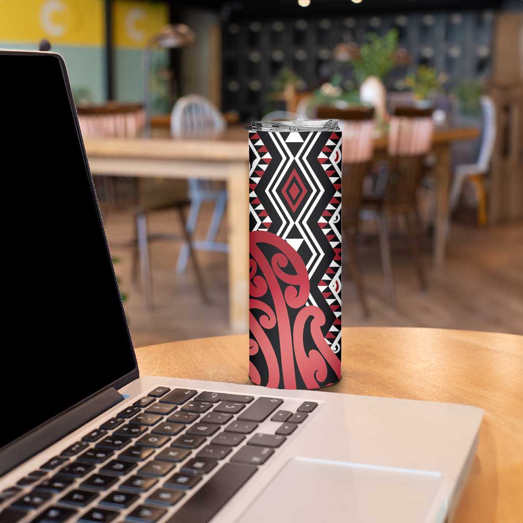 New Zealand Skinny Tumbler Aotearoa Kowhaiwhai Mix Taniko Art - Red