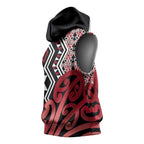 New Zealand Sleeveless Hoodie Aotearoa Kowhaiwhai Mix Taniko Art - Red - Aussie Hoodie